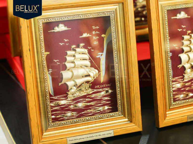 Lô 90 tranh thuyền dát vàng 24k 25x20cm thiết kế theo yêu cầu